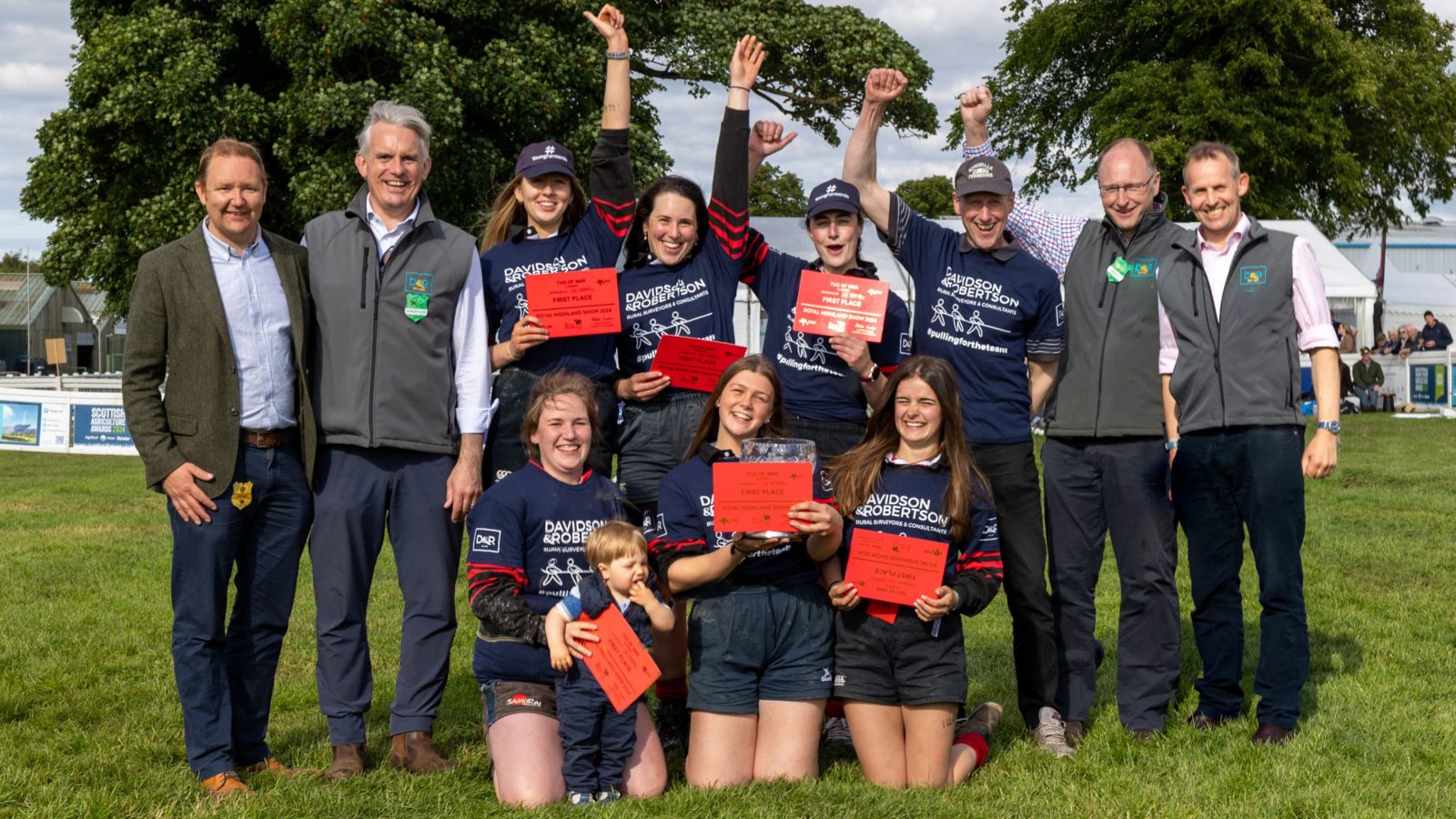 SAYFC Tug of war competition Royal Highland Show 2024 women's winners Kilmaurs YFC, Ayrshire with event sponsor Davidson & Robertson
